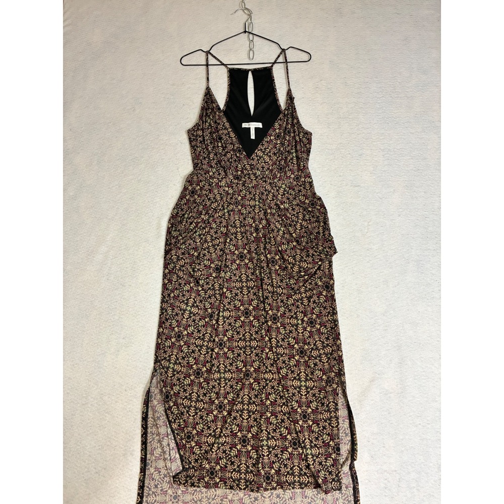 BCBGeneration Floral Maxi Dress Whimsigoth Boho Racerback Pockets M Black Pink
